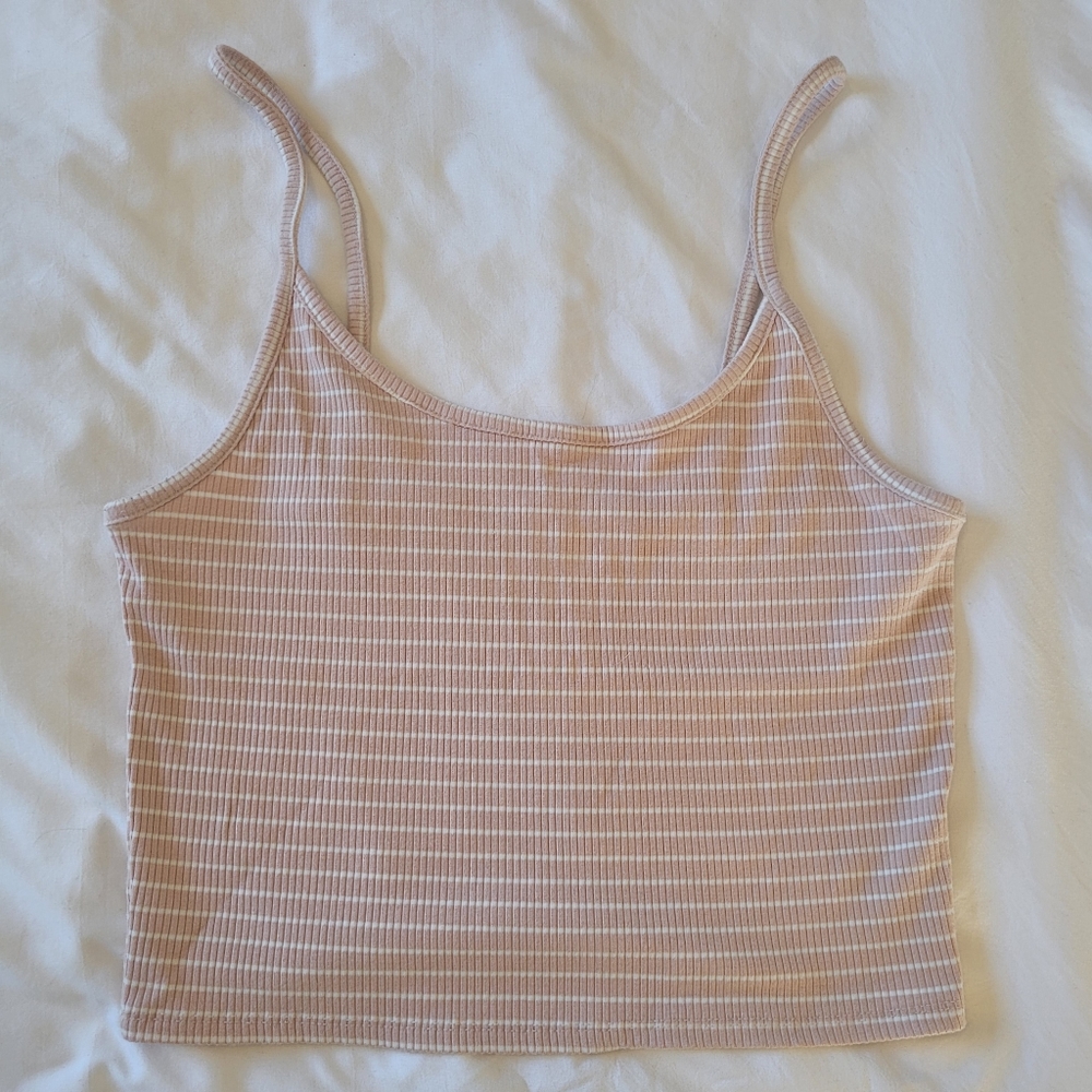 Pink cream stripe ribbed American eagle large tank top